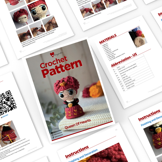 Queen of Hearts Amigurumi Crochet Pattern (PDF) English & Portuguese