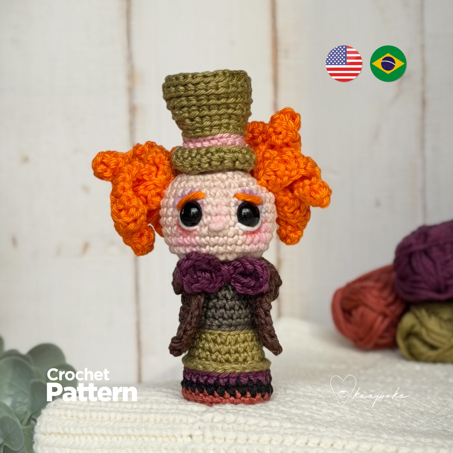 Hatter Amigurumi Crochet Pattern (PDF) English & Portuguese
